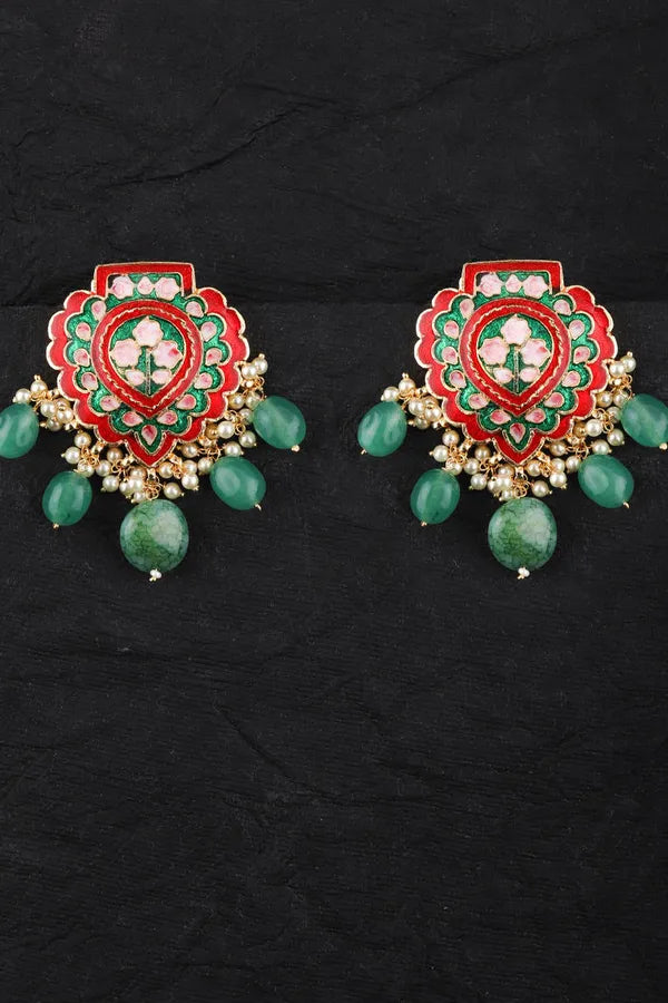 Red & Green Jharonka Earrings