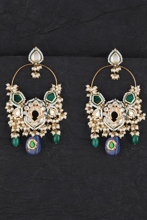 Green Valley Blue Lapis Drop Chandbali Earrings