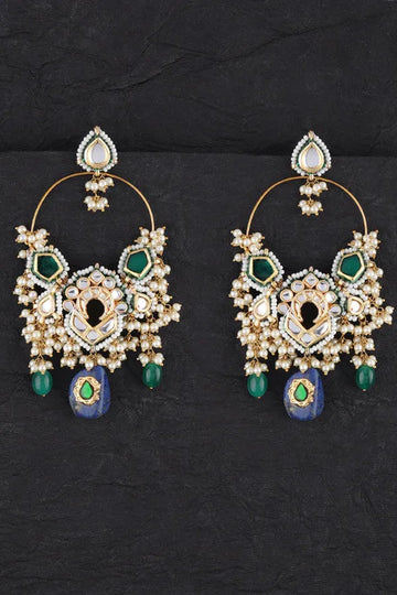 Green Valley Blue Lapis Drop Chandbali Earrings