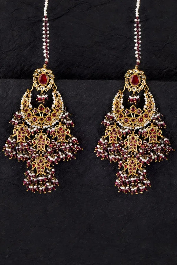 Red Jadai Earrings With Pearls