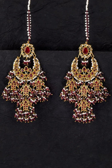 Red Jadai Earrings With Pearls
