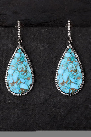 Turquoise with Zirconia Detail Metal Finish Earrings