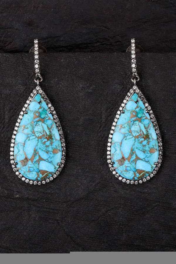 Turquoise with Zirconia Detail Metal Finish Earrings