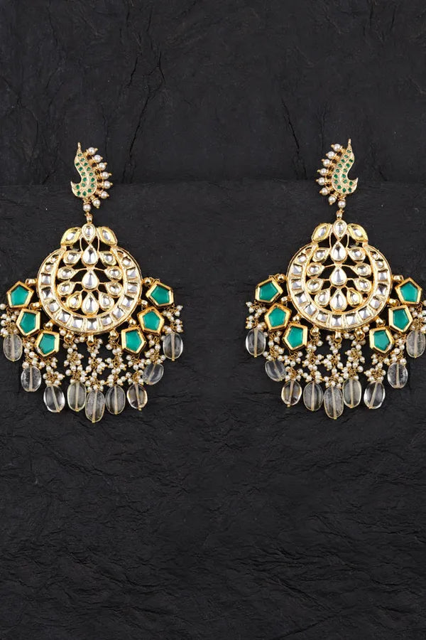 Green Jhomar Chandbali Earrings