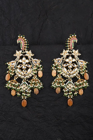 Green & Red Sea Horse Pink Moonstone Kundan Earrings