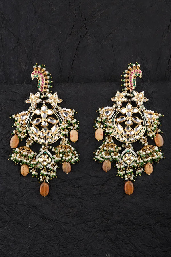 Green & Red Sea Horse Pink Moonstone Kundan Earrings