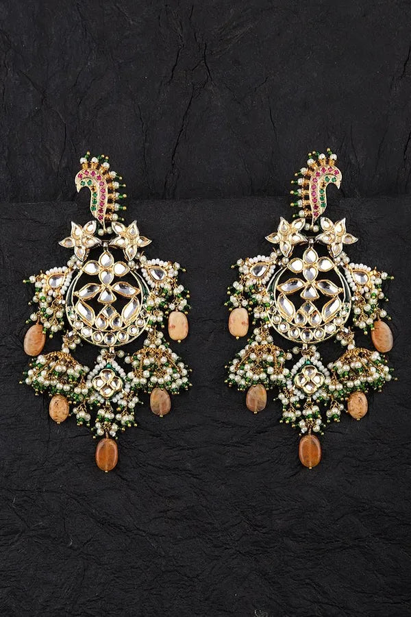 Green & Red Sea Horse Pink Moonstone Kundan Earrings