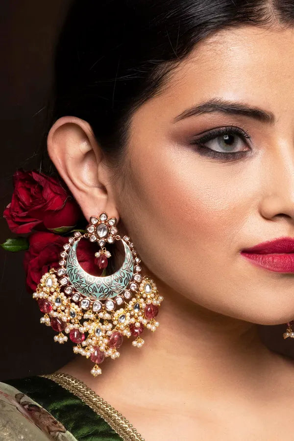 Green Rani Tourmaline Chandbali Earrings
