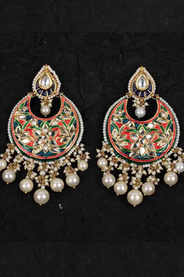 Multi Coloured Meenakari with Pearl Dangler Earrings