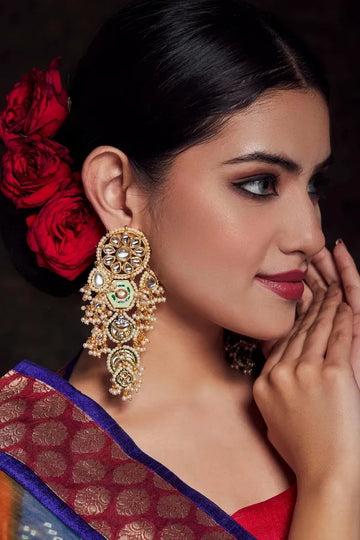 Pastel Green with Pearls Kundan Earrings