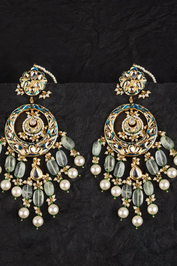 Elaborate Blue Meenakari Earrings