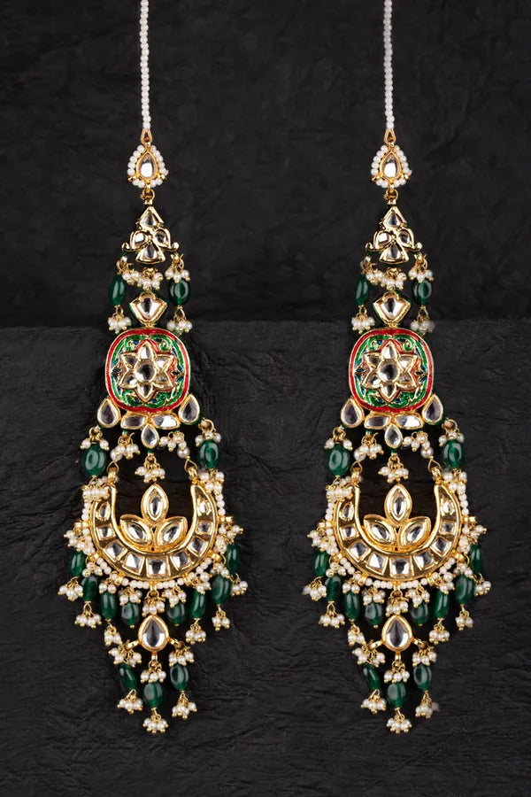 Ornate ChandBali with Emeralds Drops Earrings