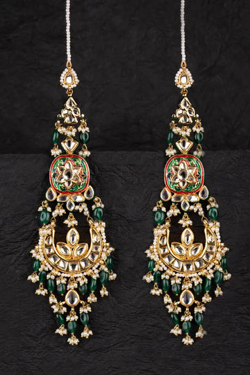 Ornate ChandBali with Emeralds Drops Earrings