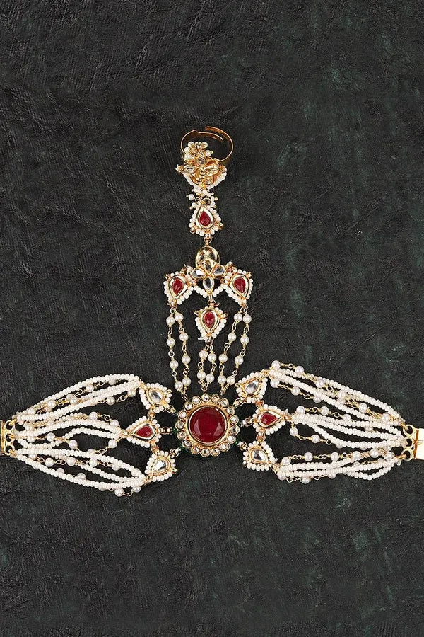Red Bloom Pearl Strings Haathphool