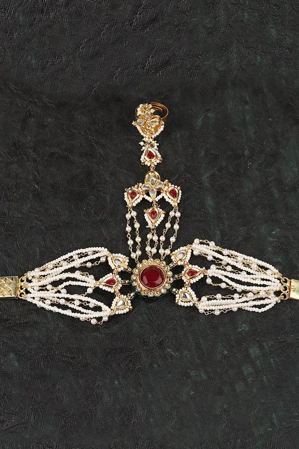 Red Bloom Pearl Strings Haathphool