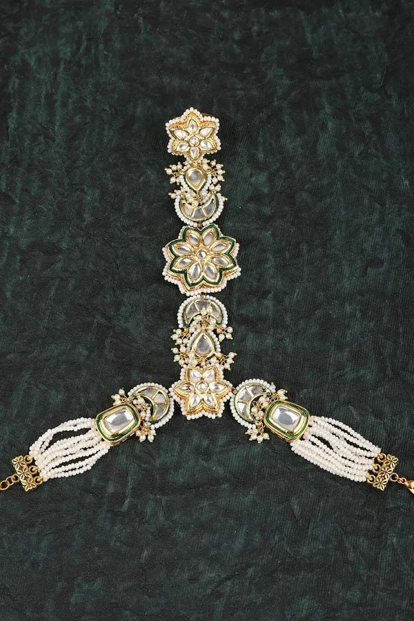 White Florafied Kundan Pearls Haathphool