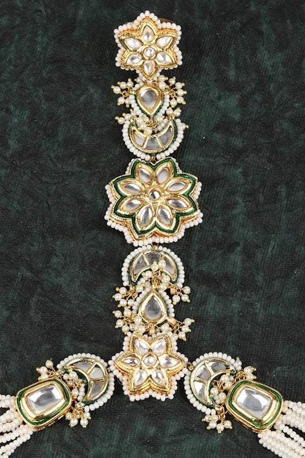 White Florafied Kundan Pearls Haathphool