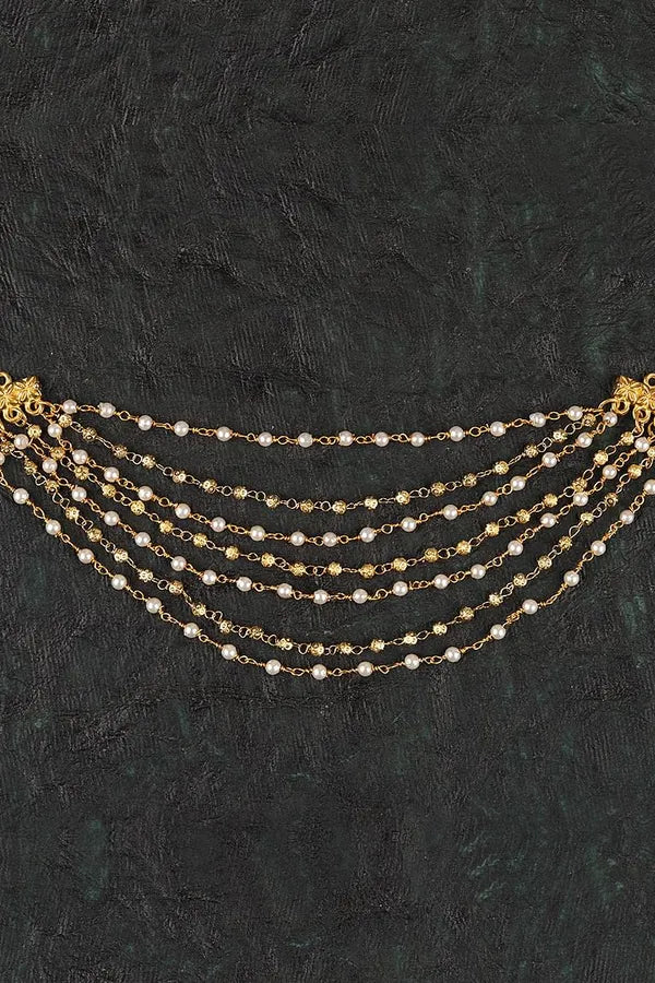 Gold Finish Chained Kundan Pearl Kaan Saharas