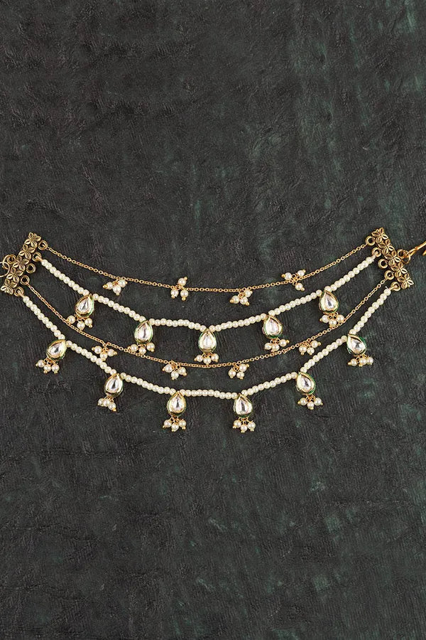 Gold Finish Stoned Pearl Kundan Kaan Saharas
