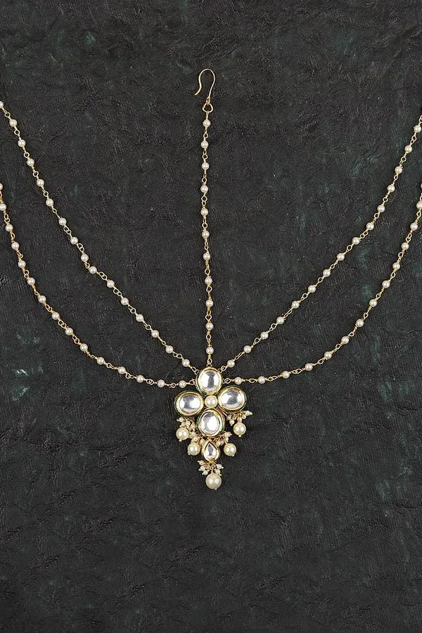 Clover Kundan Flower Pearls Mathapatti