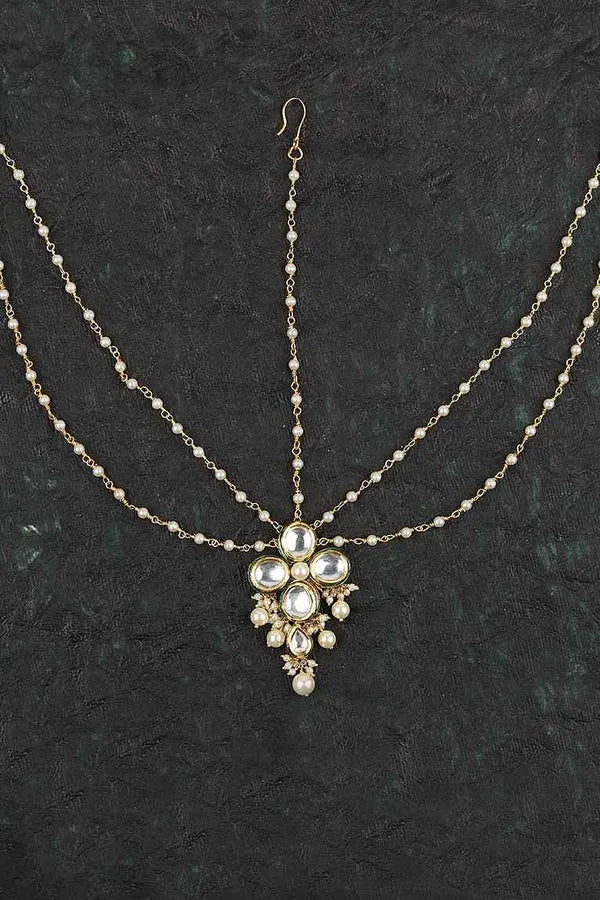 Clover Kundan Flower Pearls Mathapatti