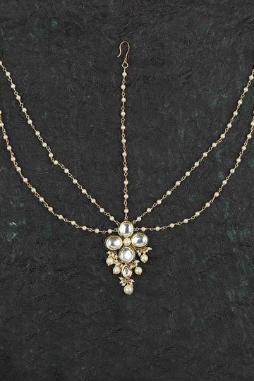 Clover Kundan Flower Pearls Mathapatti