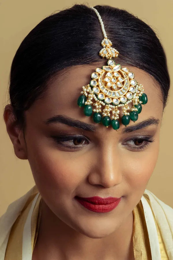 Green Floral Kundan Tikka