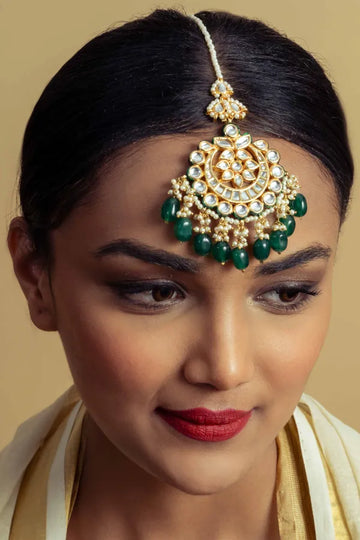 Green Floral Kundan Tikka