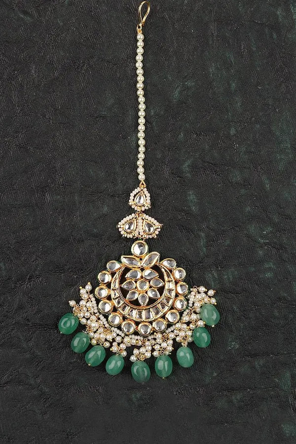 Green Floral Kundan Tikka