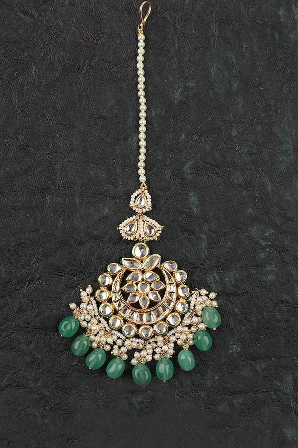 Green Floral Kundan Tikka