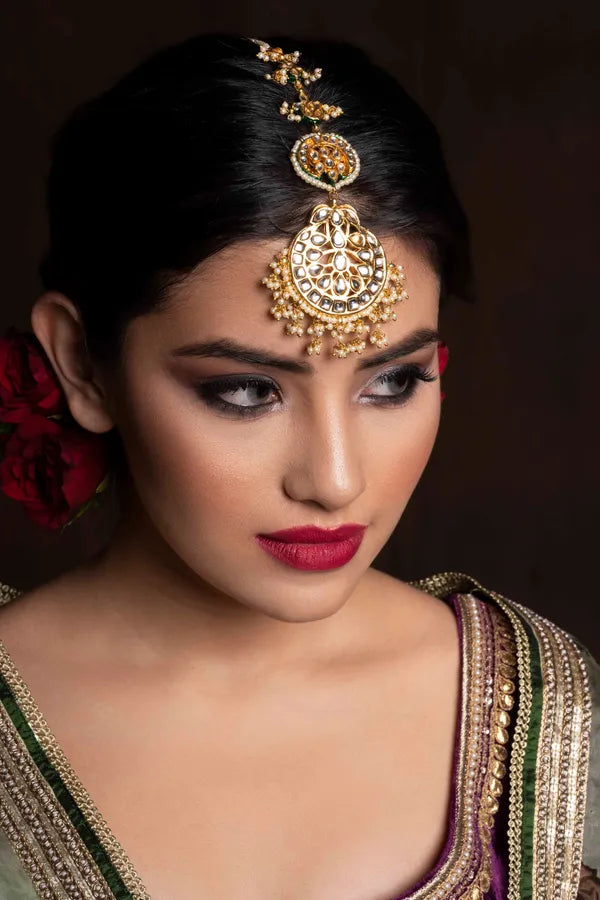Layered Floral Chand Kundan Pearl Maang Tikka