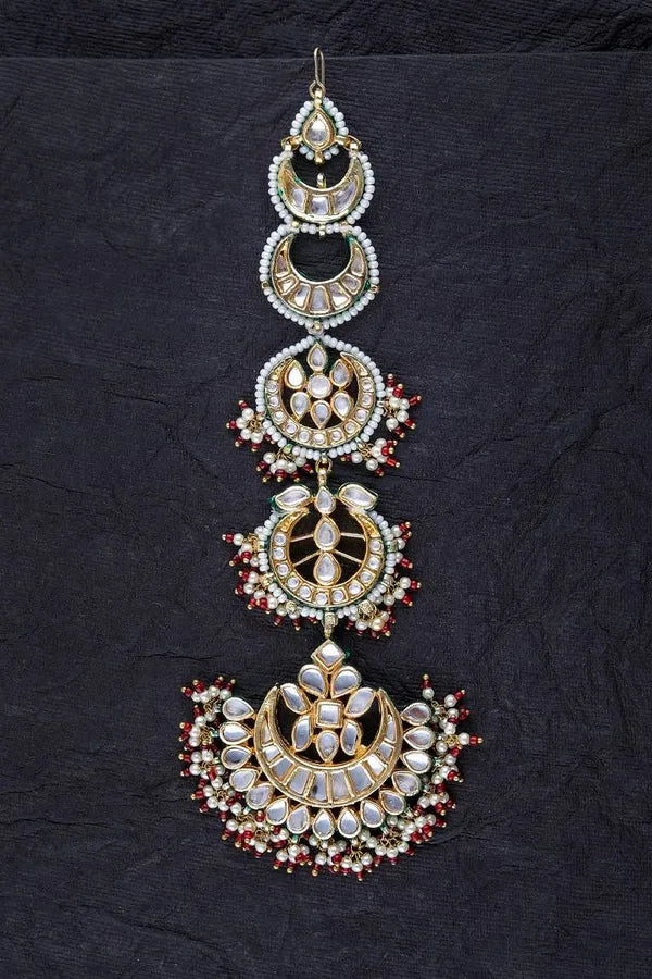 Red Pearls Lunar Rounds Maang Tikka