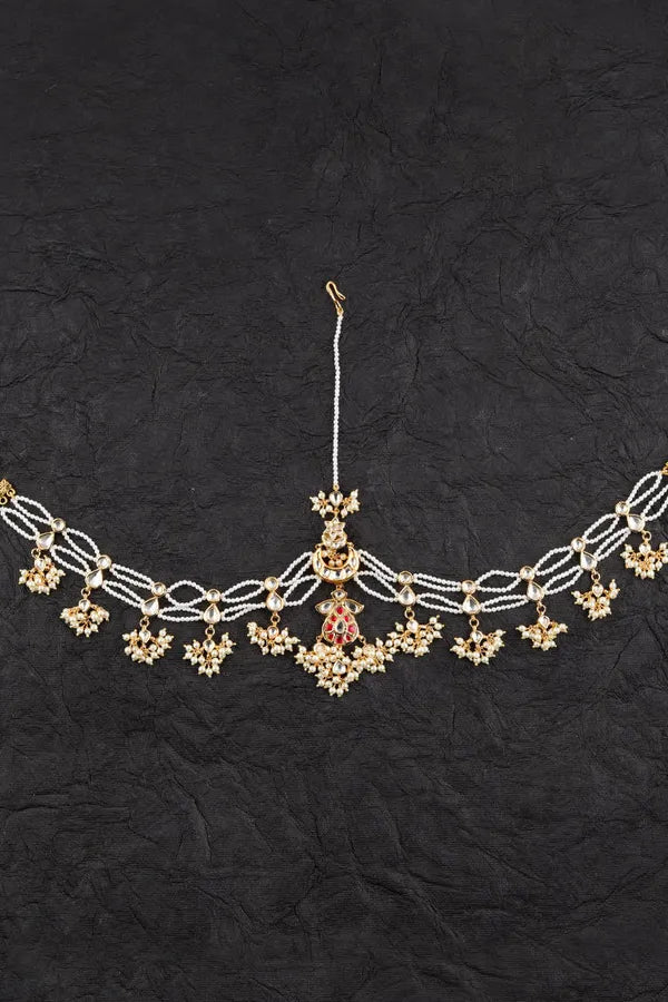 Red Kundan & Pearls Jadai Matha Patti
