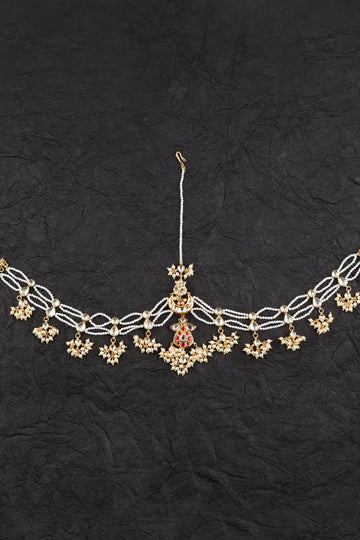Red Kundan & Pearls Jadai Matha Patti
