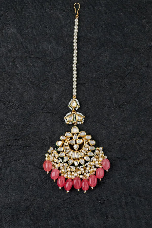 Pink Bubble Pop Kundan Pearls Maang Tikka