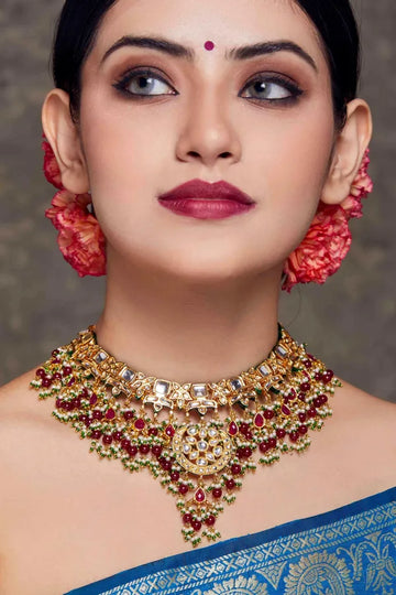 Kundan Elegance Red & Green Choker