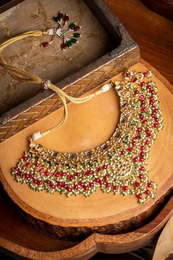 Kundan Elegance Red & Green Choker