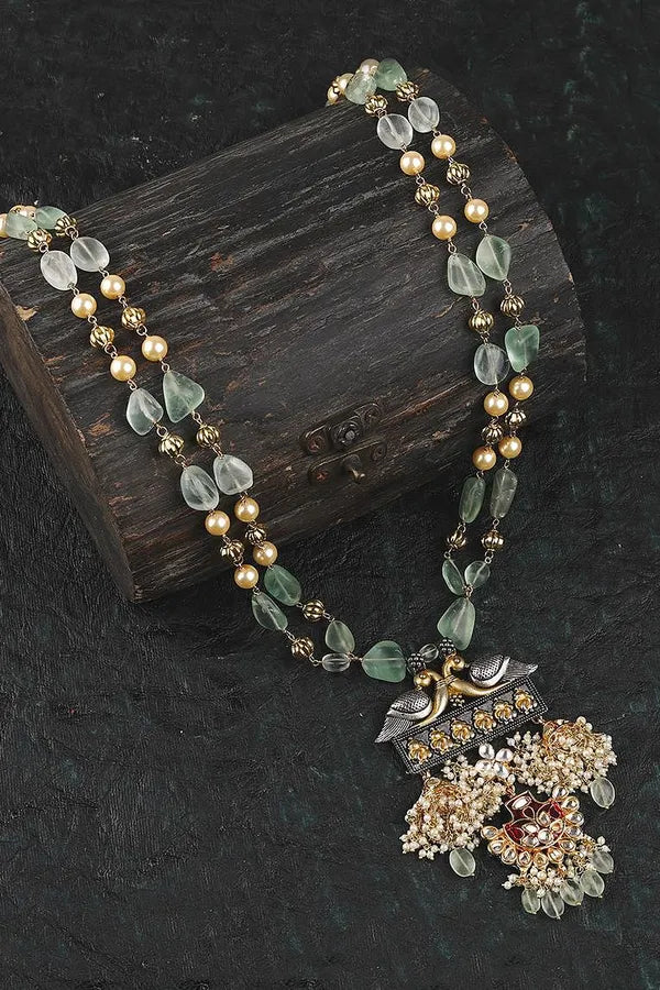 Green & Maroon Meenakari with Peacock Motif Kundan Necklace