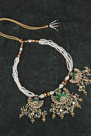 Green Meenakari & Pearls Kundan Necklace