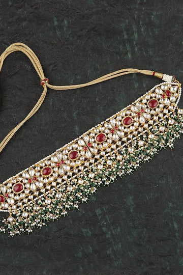Red & Green Pearls Kundan Jadai Choker Necklace