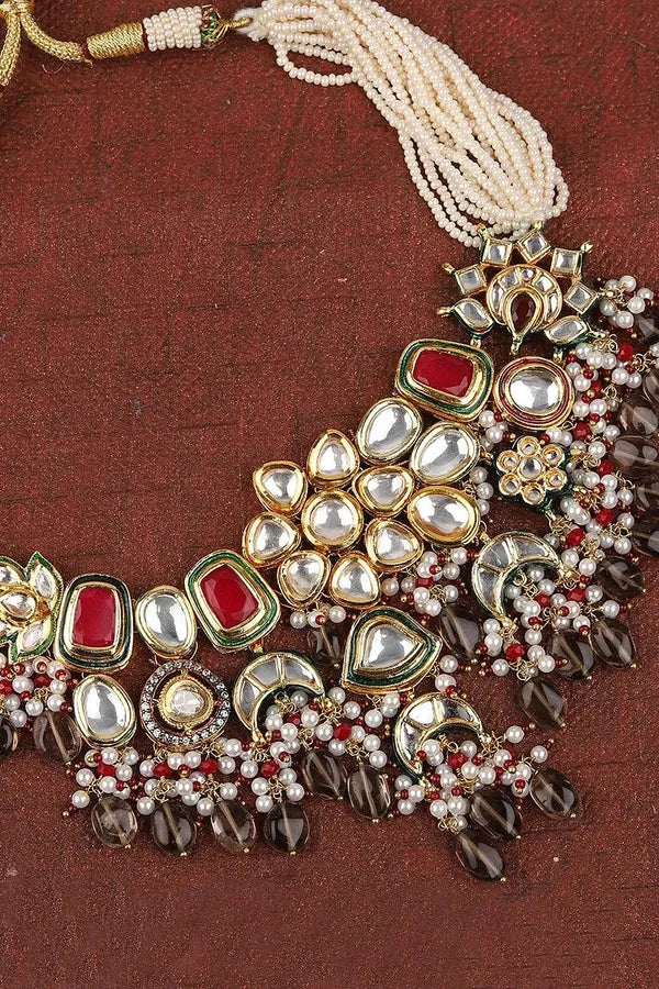 Smoked Drops with Pink Kundan & Pearls Choker Necklace