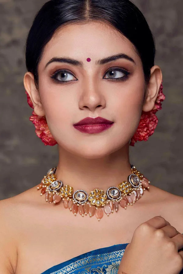 Coral Flower Kundan Choker Necklace