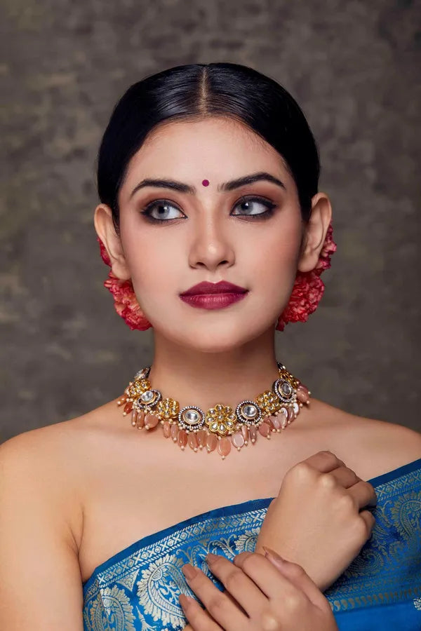 Coral Flower Kundan Choker Necklace
