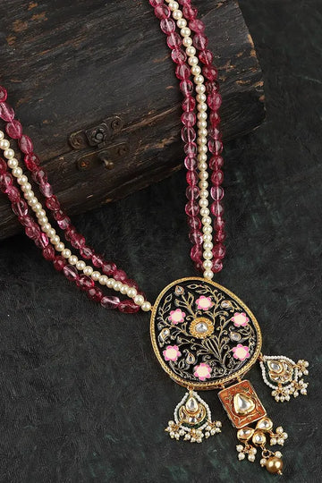 Black Meenakari with Tourmaline Pearls Kundan Necklace