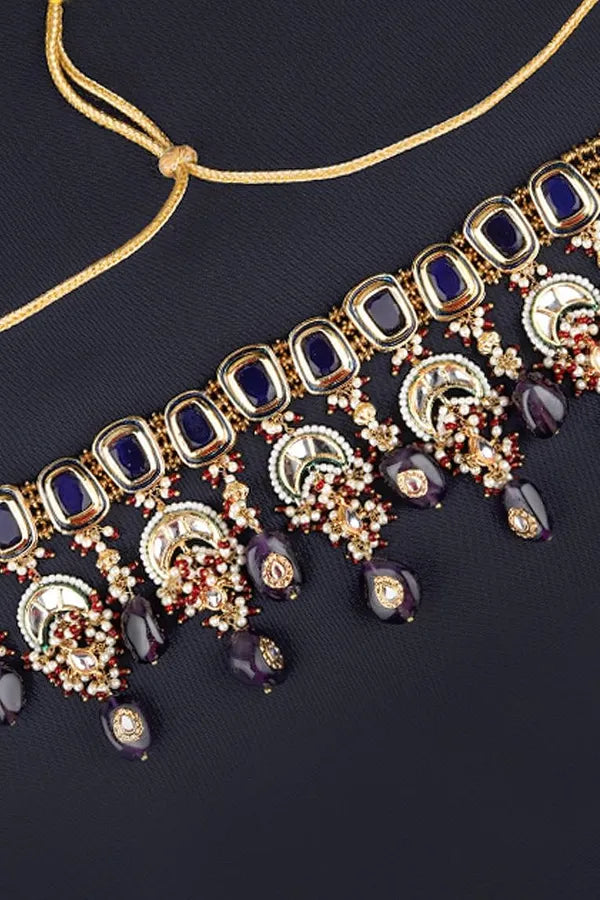 Prussian Passion Purple Kundan Choker Necklace