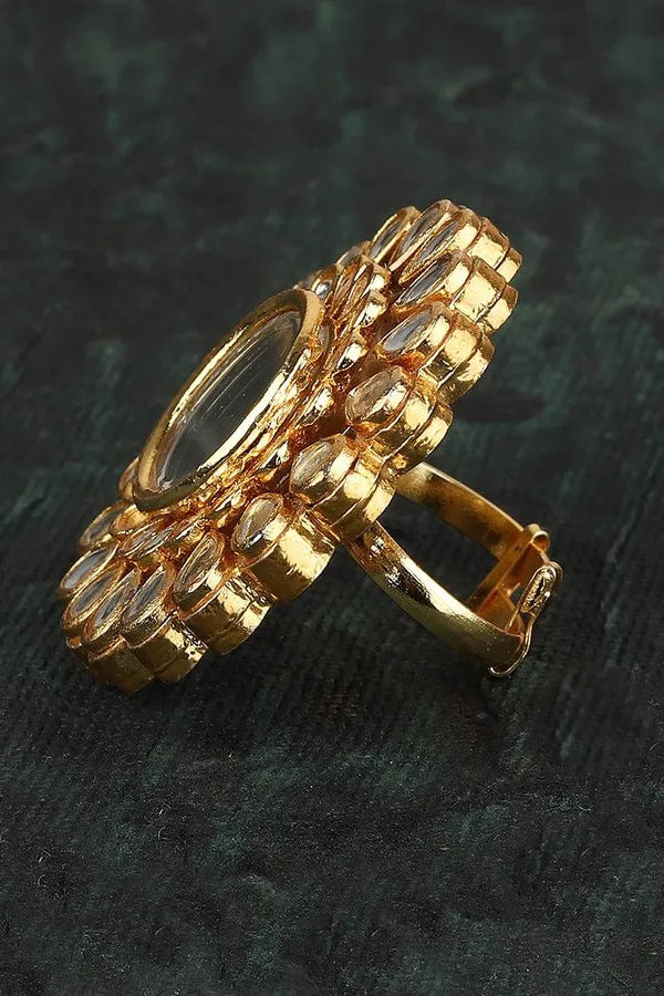 White Kundan Cocktail Ring