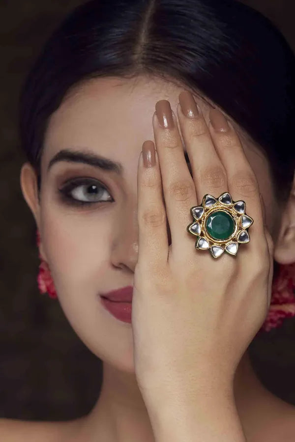 Green Star Kundan Cocktail Ring