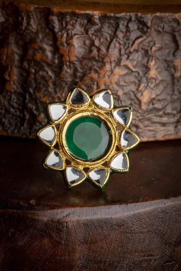 Green Star Kundan Cocktail Ring