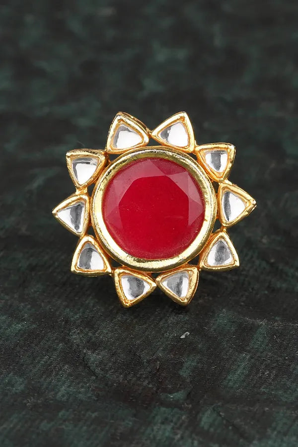 Red Star Motif Kundan Cocktail Ring