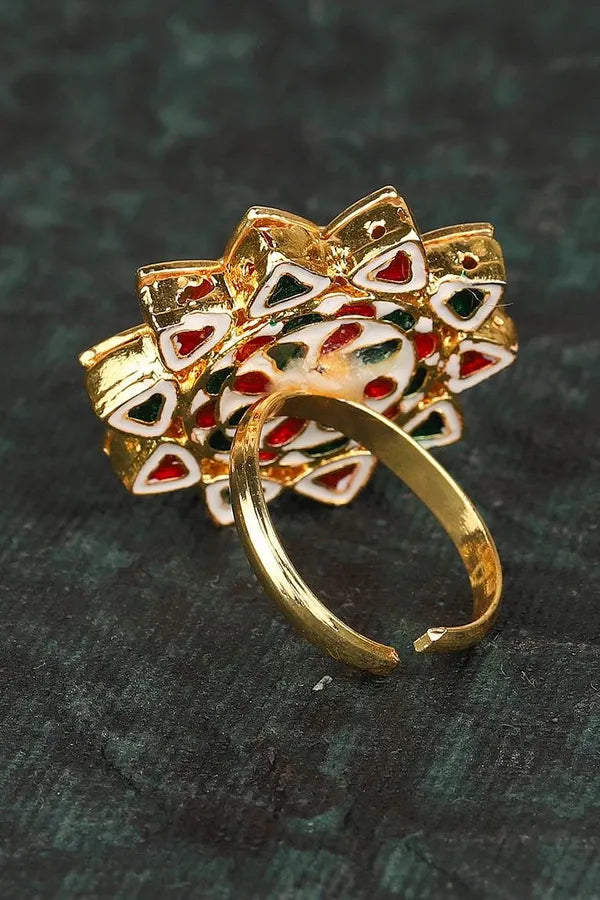 Red Star Motif Kundan Cocktail Ring